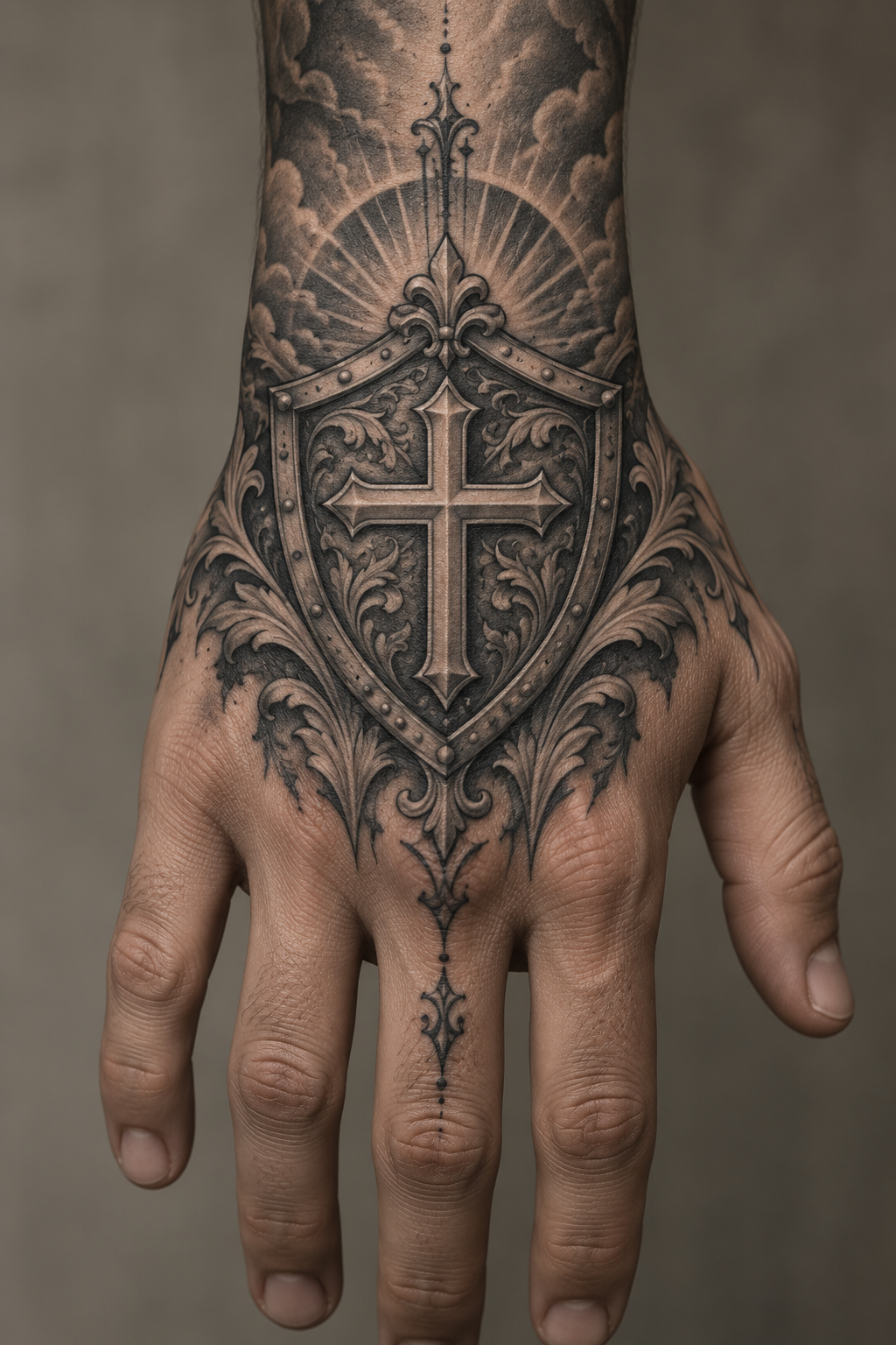 Faith shield hand tattoo Armor of God tattoo