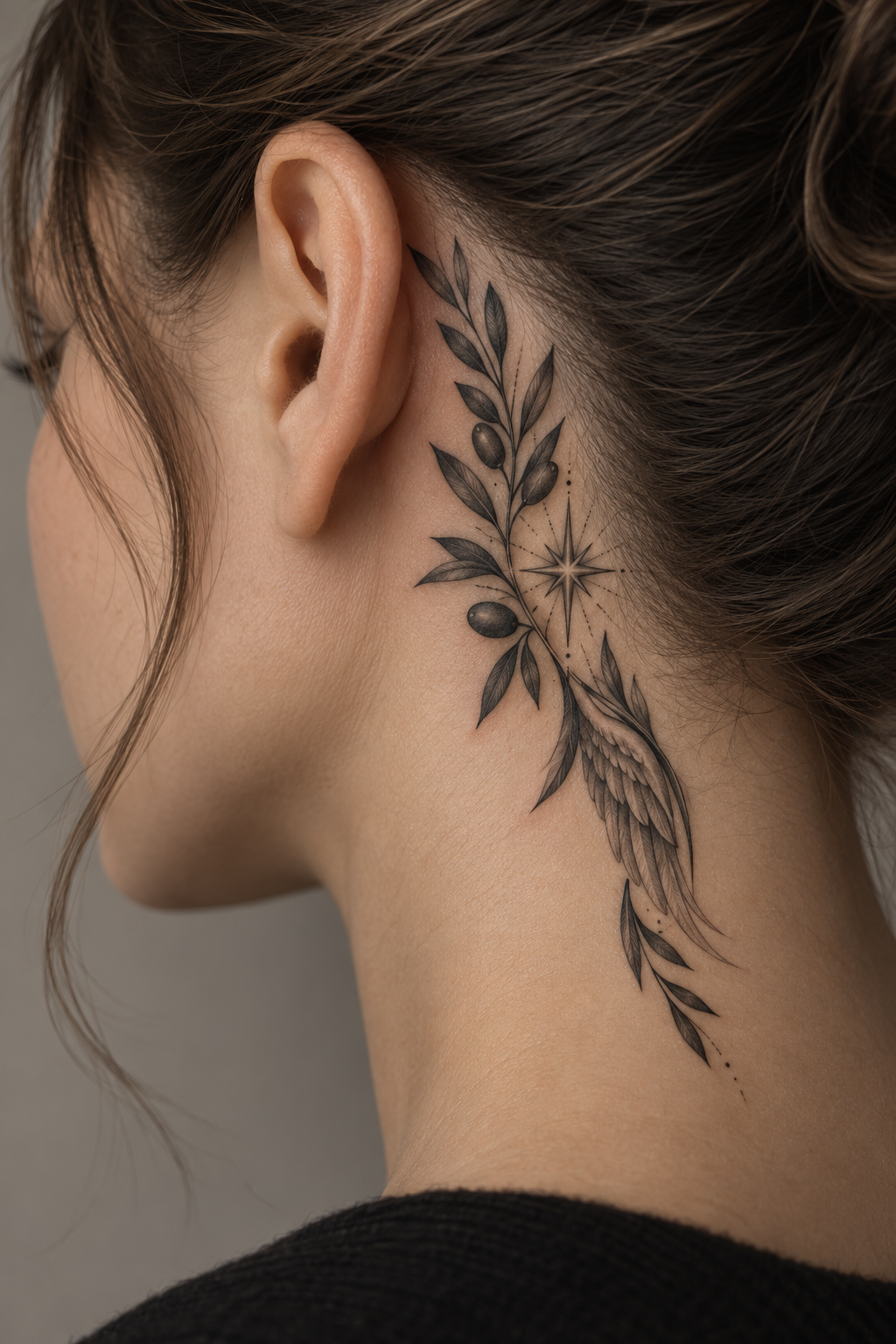 Scripture reference behind the ear Armor of God tattoo