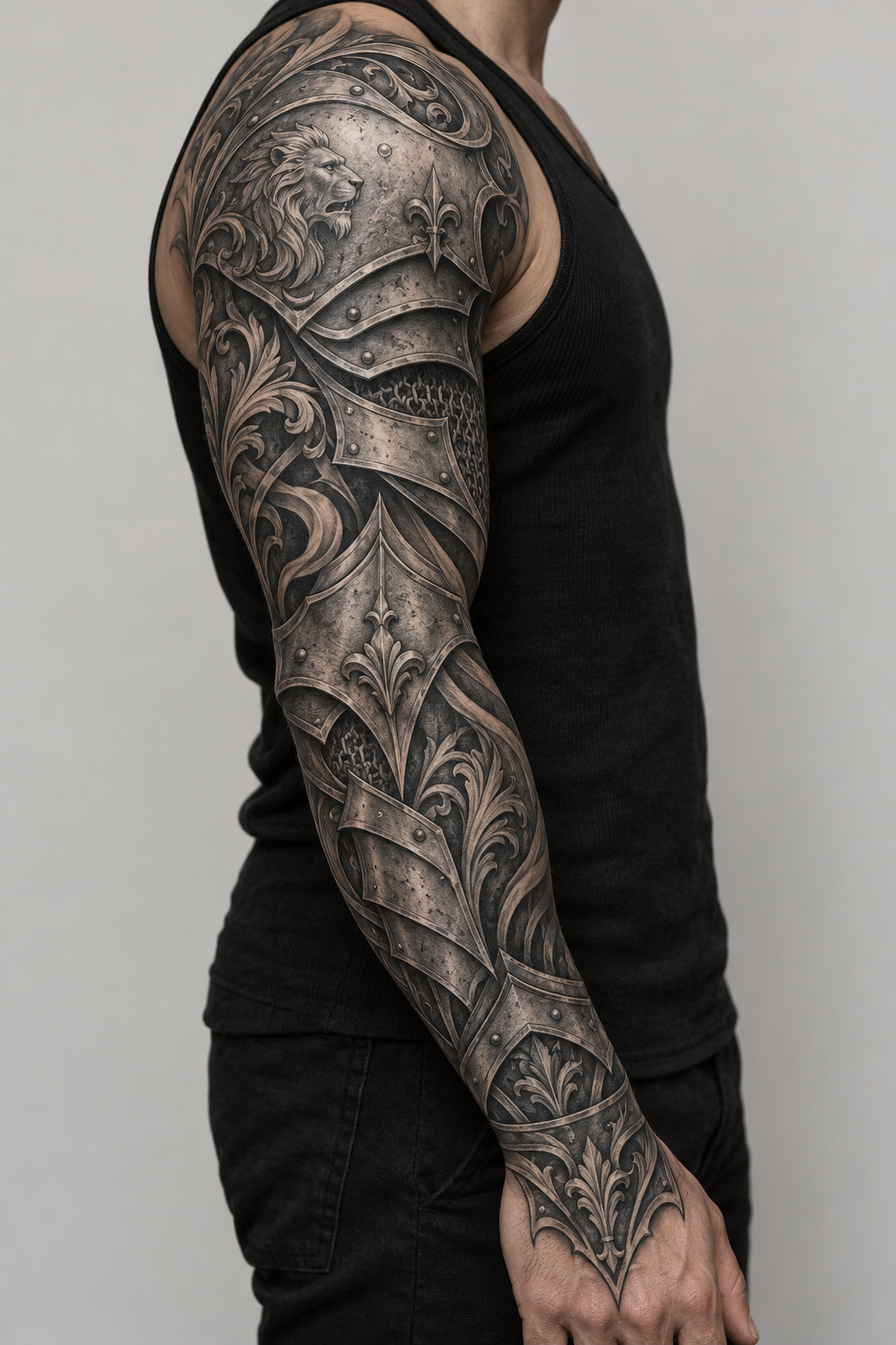 Full-sleeve armor layout Armor of God tattoo
