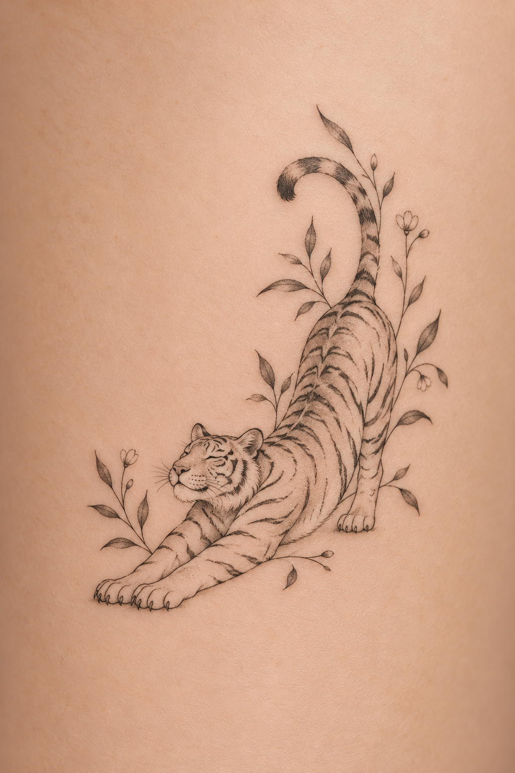 Stretching Tiger small animal tattoo idea