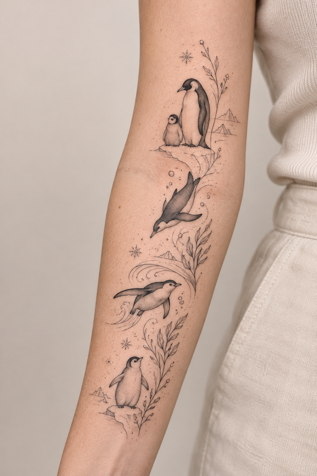Penguin Sleeve small animal tattoo idea