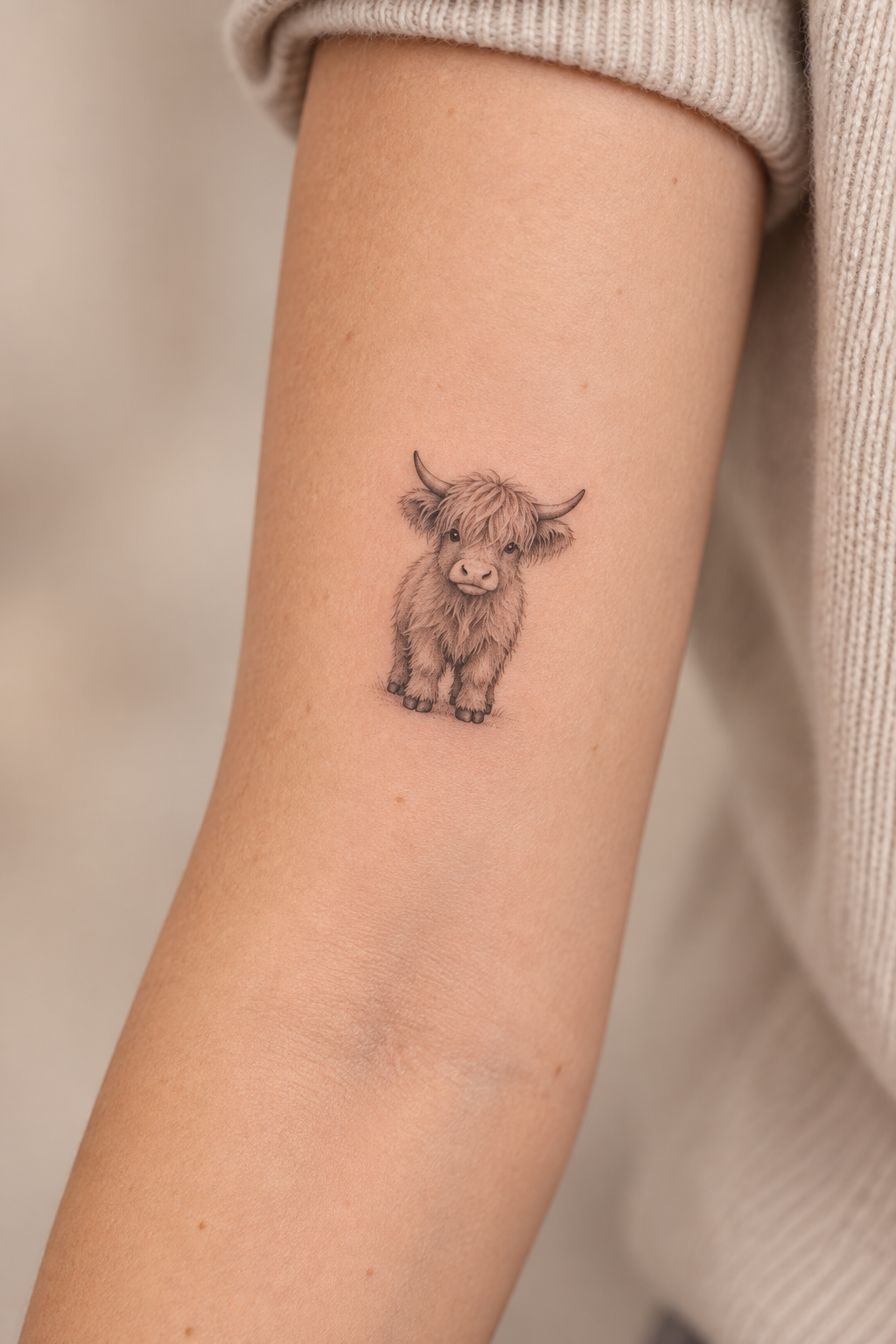 Highland Cow Calf small animal tattoo idea