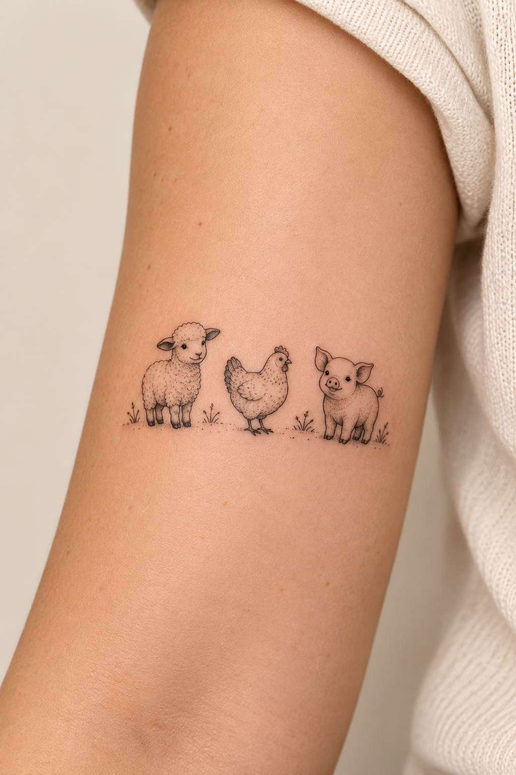 Farm Friends Trio small animal tattoo idea
