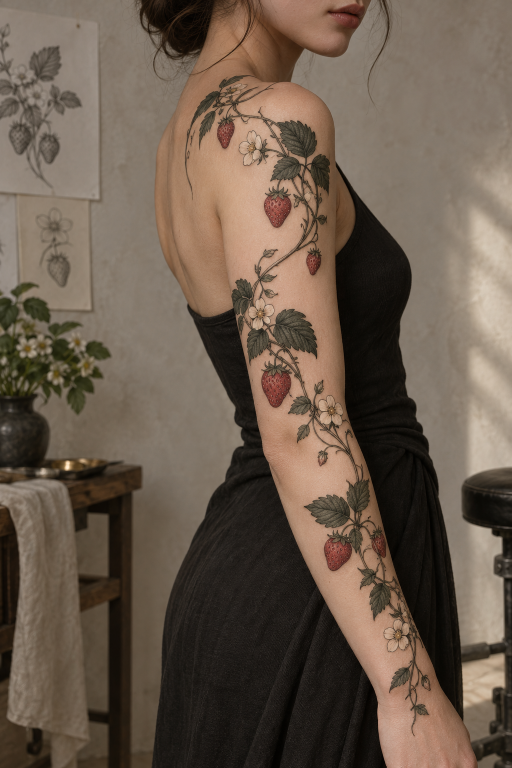 strawberry vine tattoo ideas 1