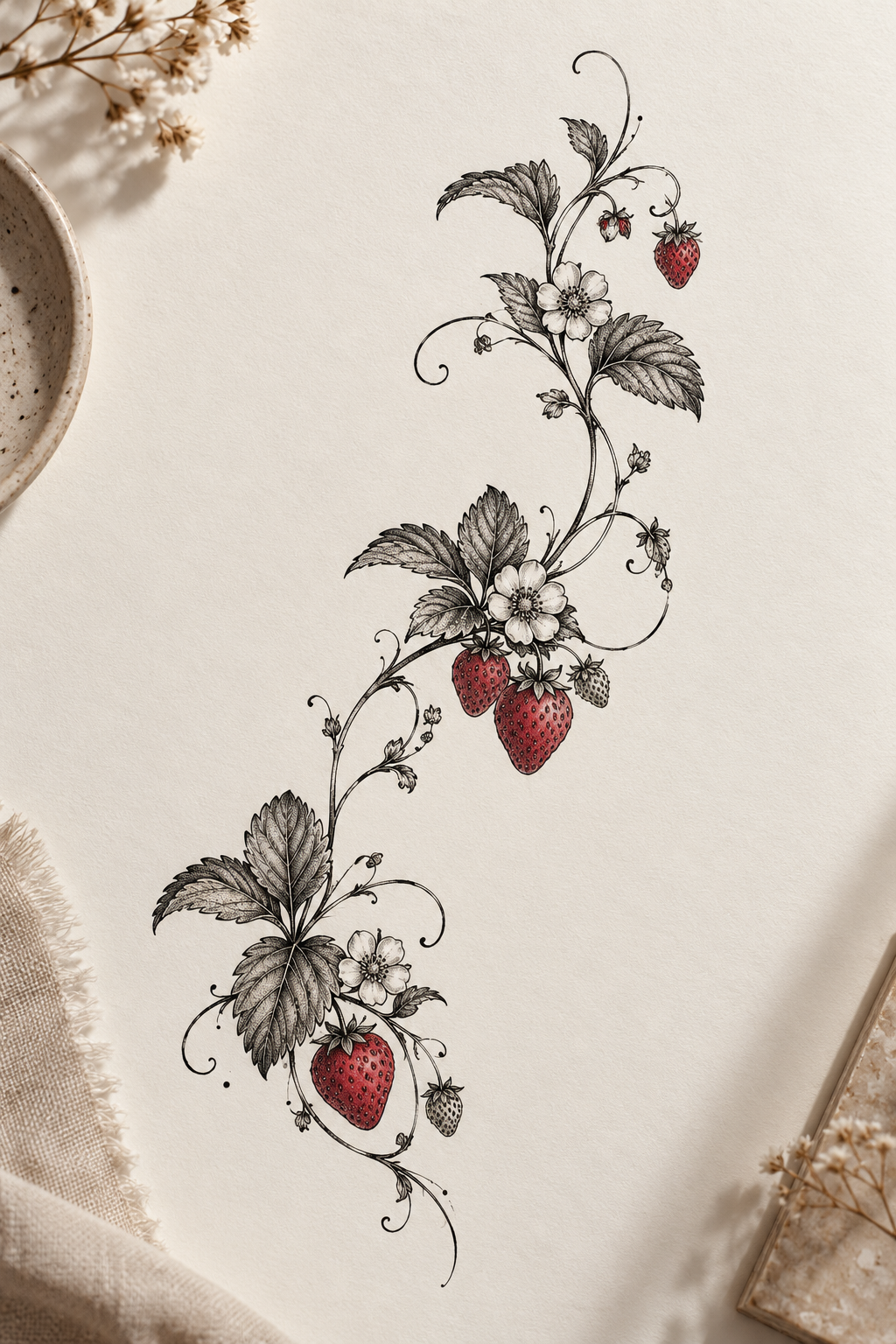 strawberry vine tattoo ideas 6