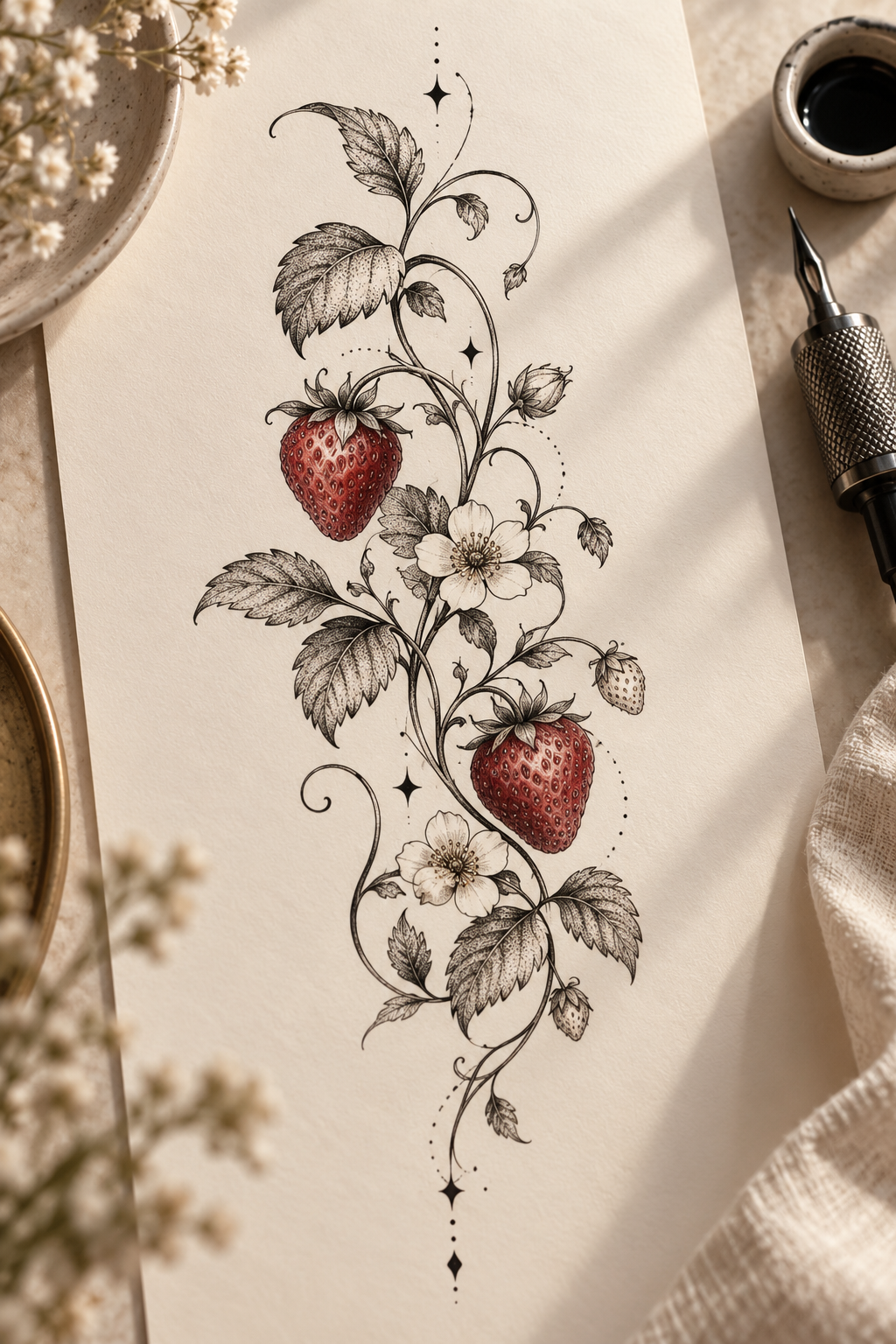 strawberry vine tattoo ideas 7