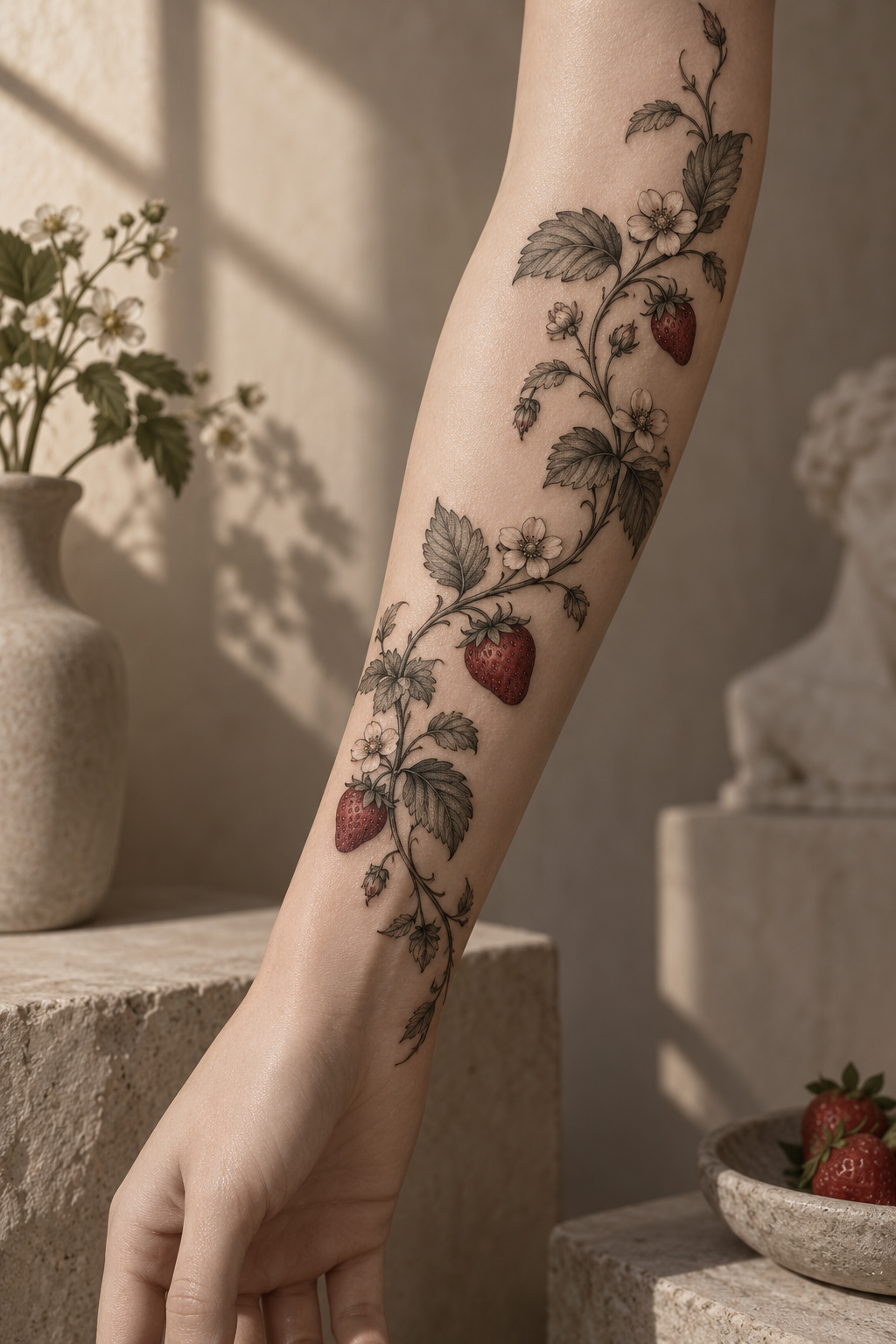 strawberry vine tattoo ideas 8