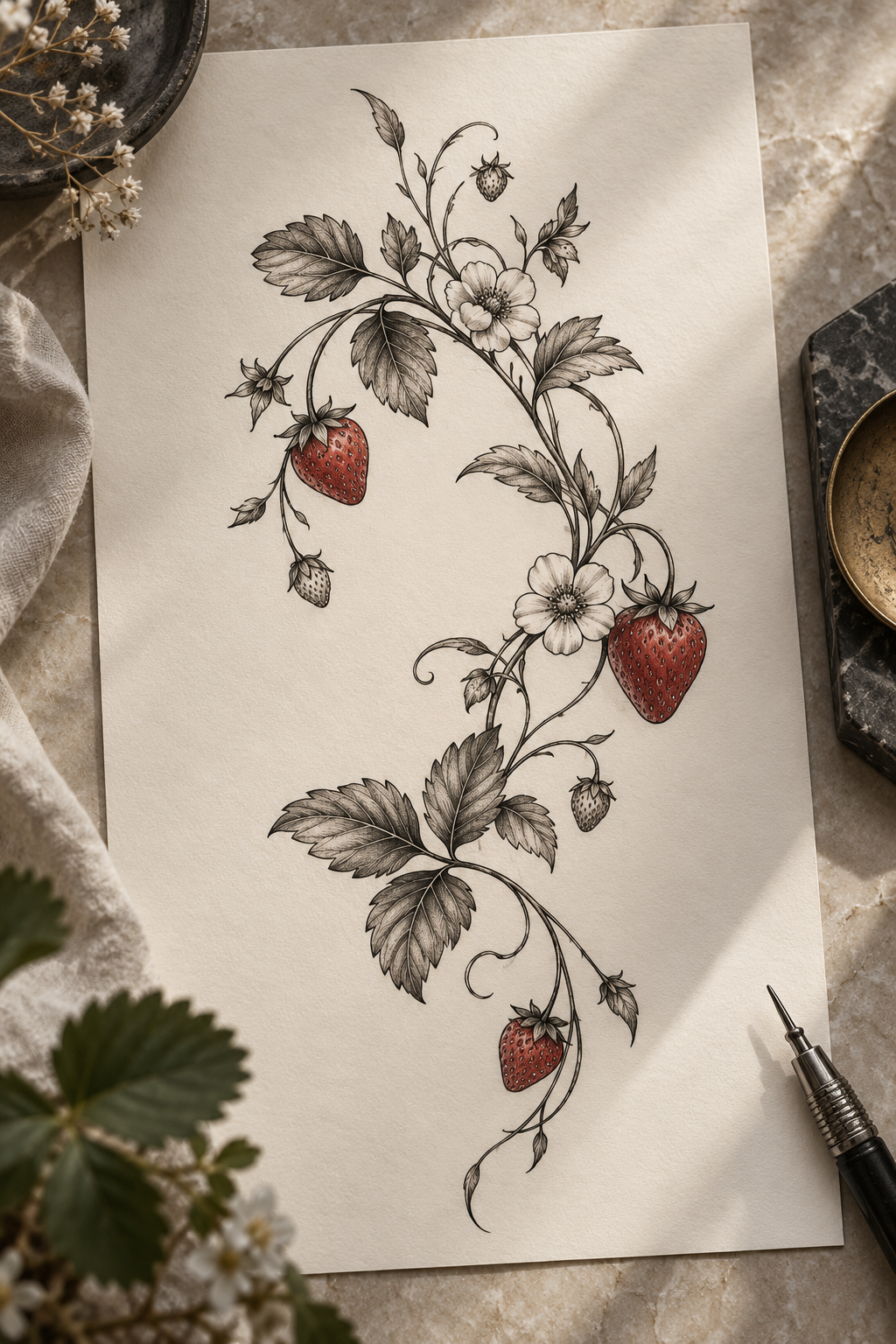 strawberry vine tattoo ideas 17