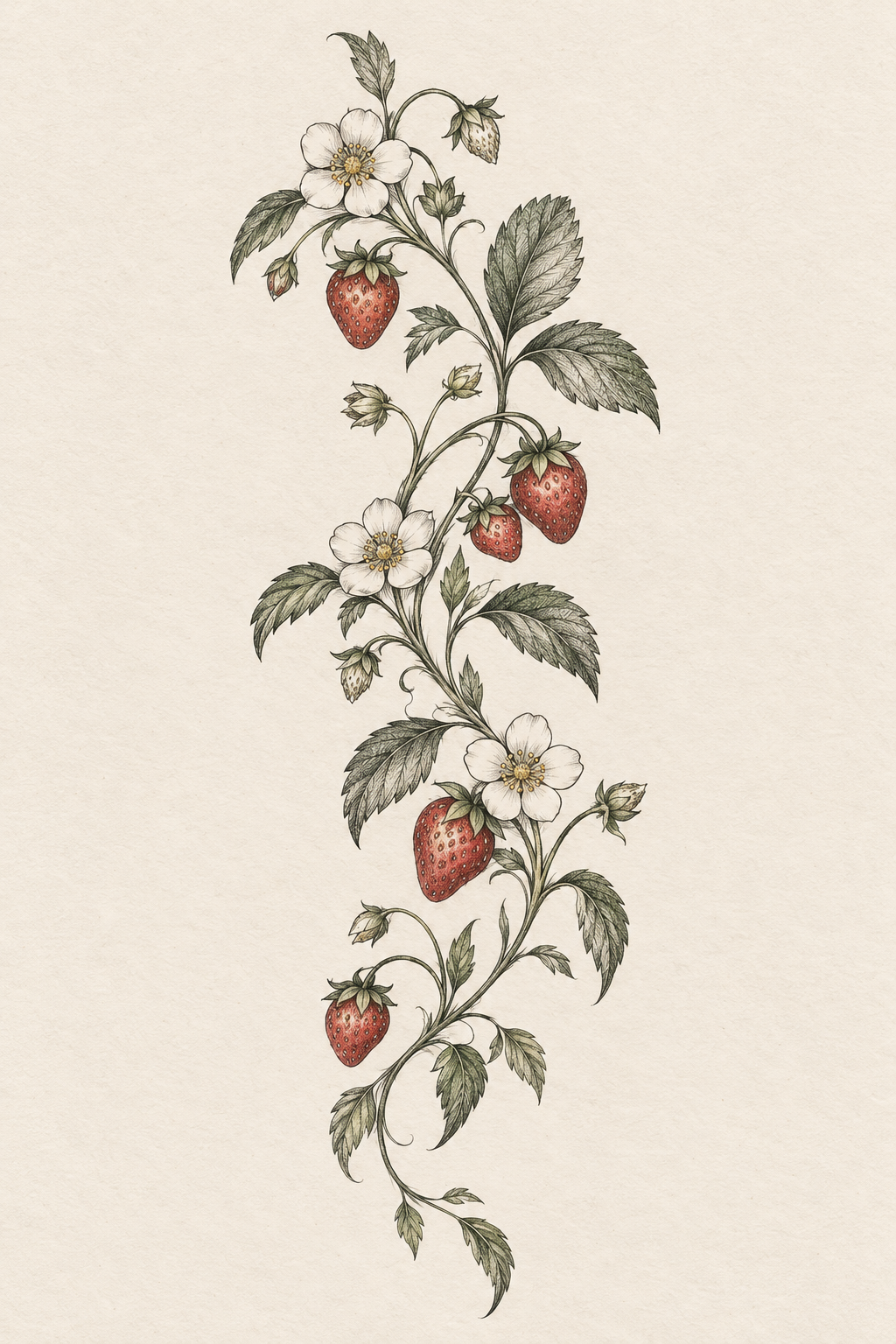 Fine-line strawberry sprig strawberry vine tattoo design