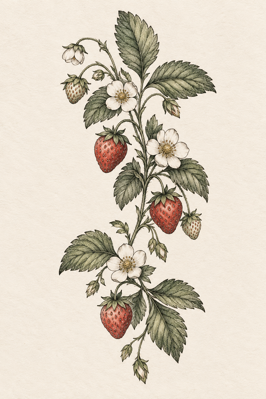 Botanical strawberry cluster strawberry vine tattoo design