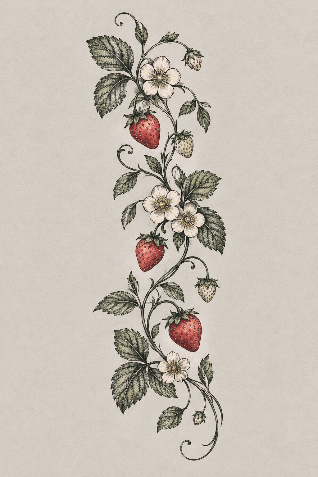 Strawberry and blossom vine strawberry vine tattoo design