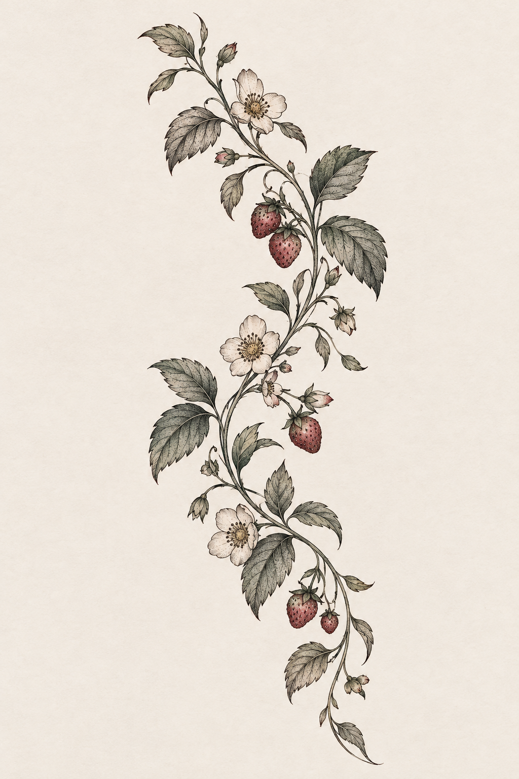 Winding forearm vine strawberry vine tattoo design