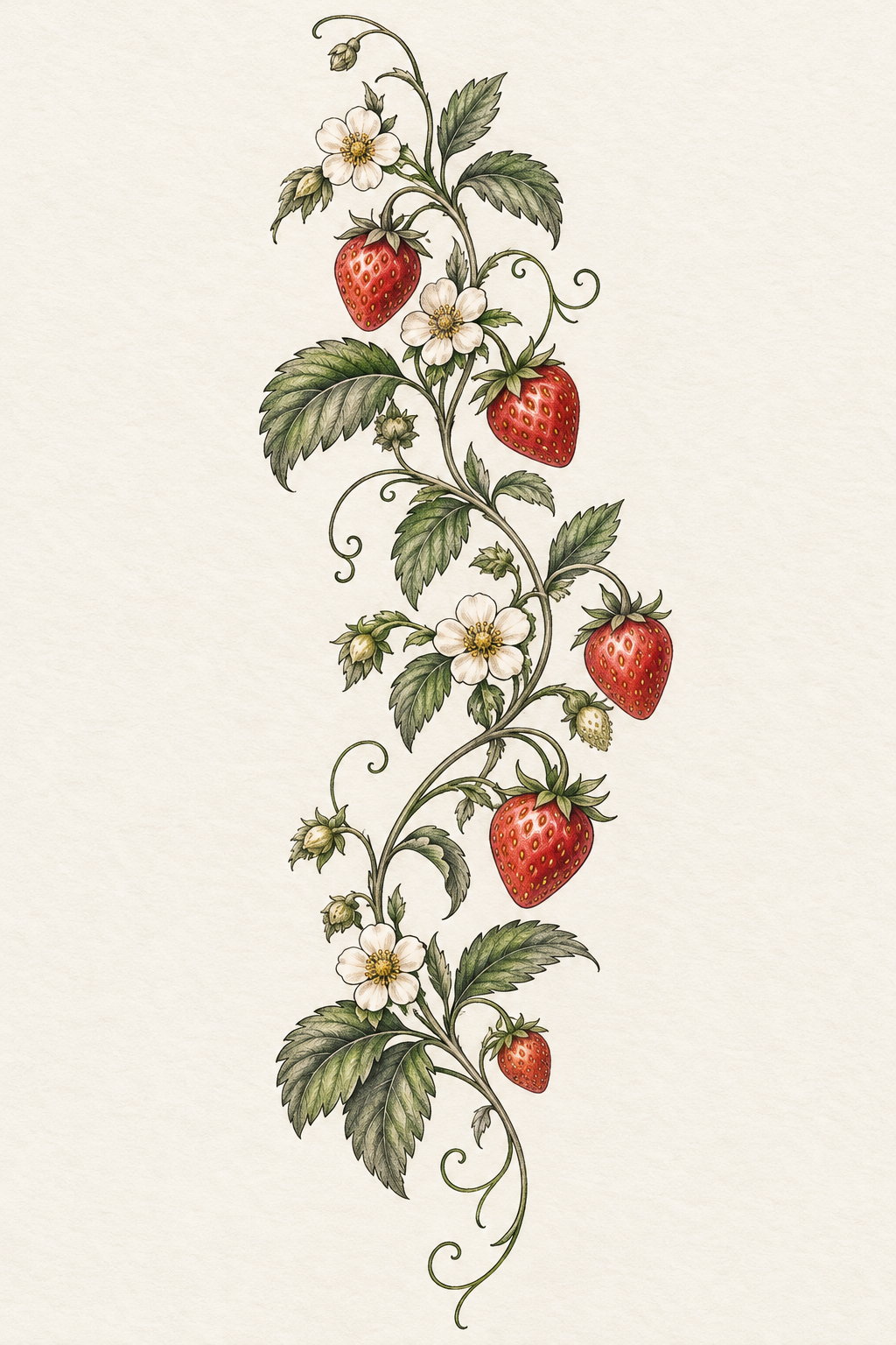 Colorful ripe strawberry vine strawberry vine tattoo design