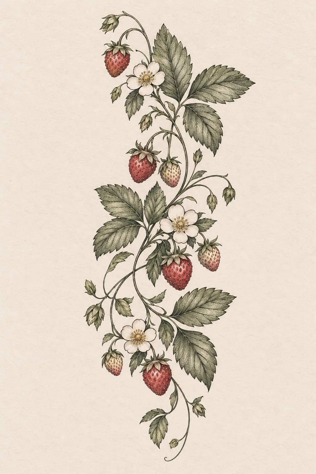 Wild strawberry leaves strawberry vine tattoo design
