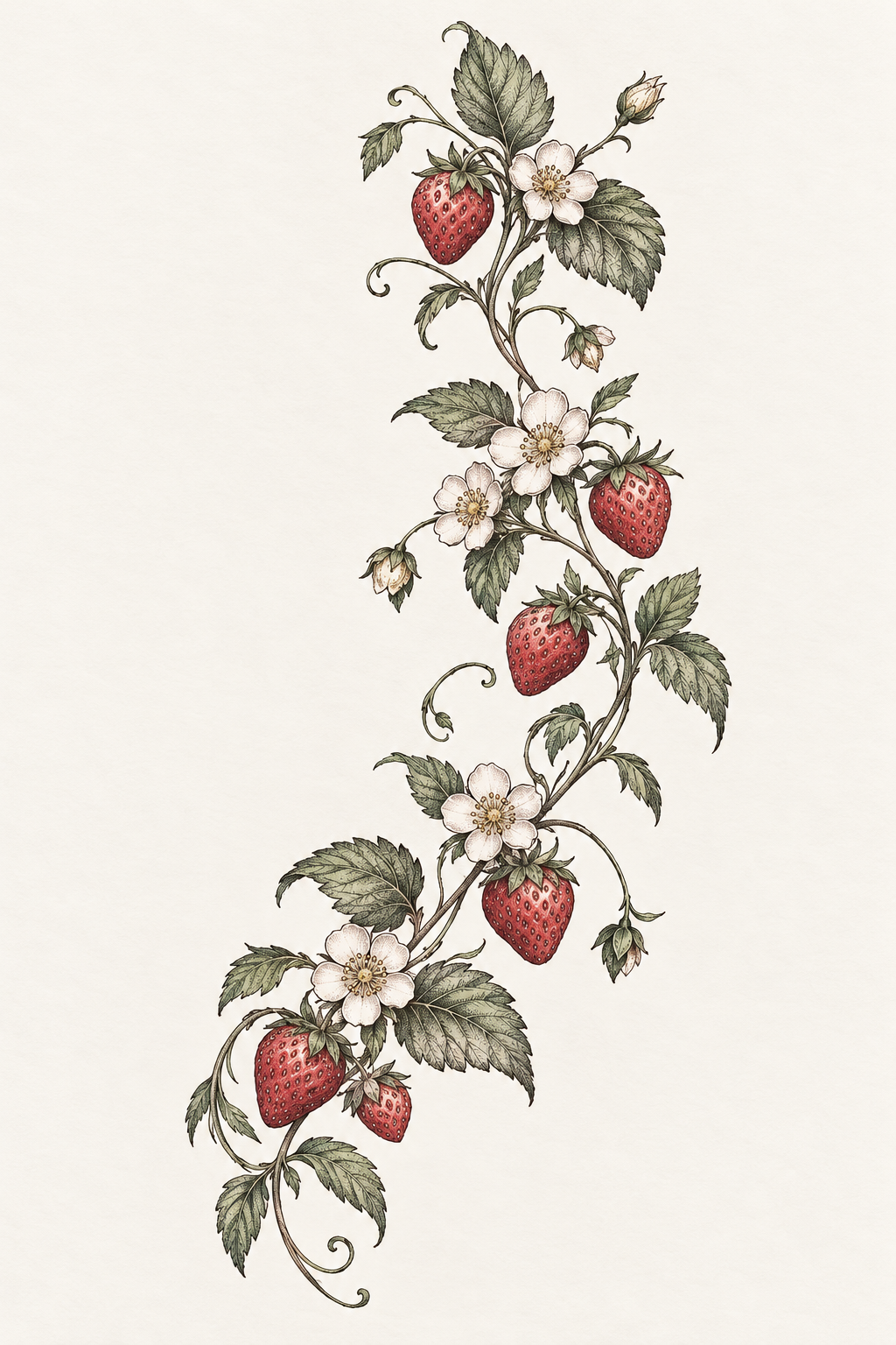 Strawberry and floral garland strawberry vine tattoo design
