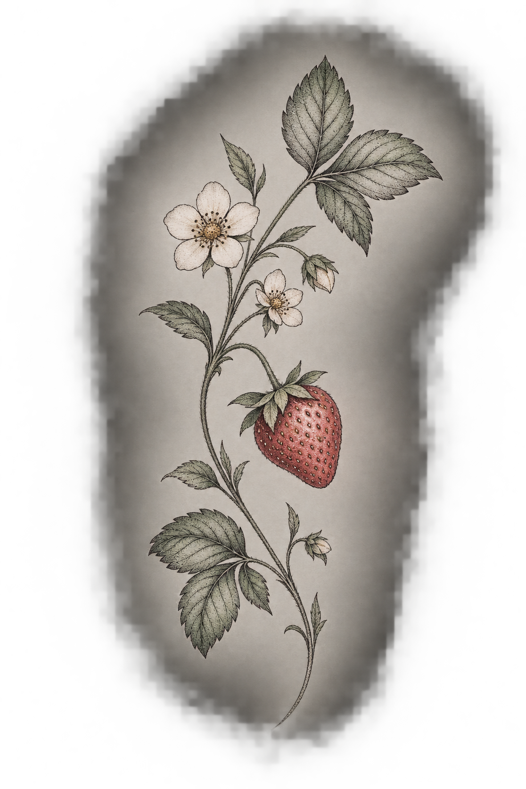 Minimal single-berry stem strawberry vine tattoo design