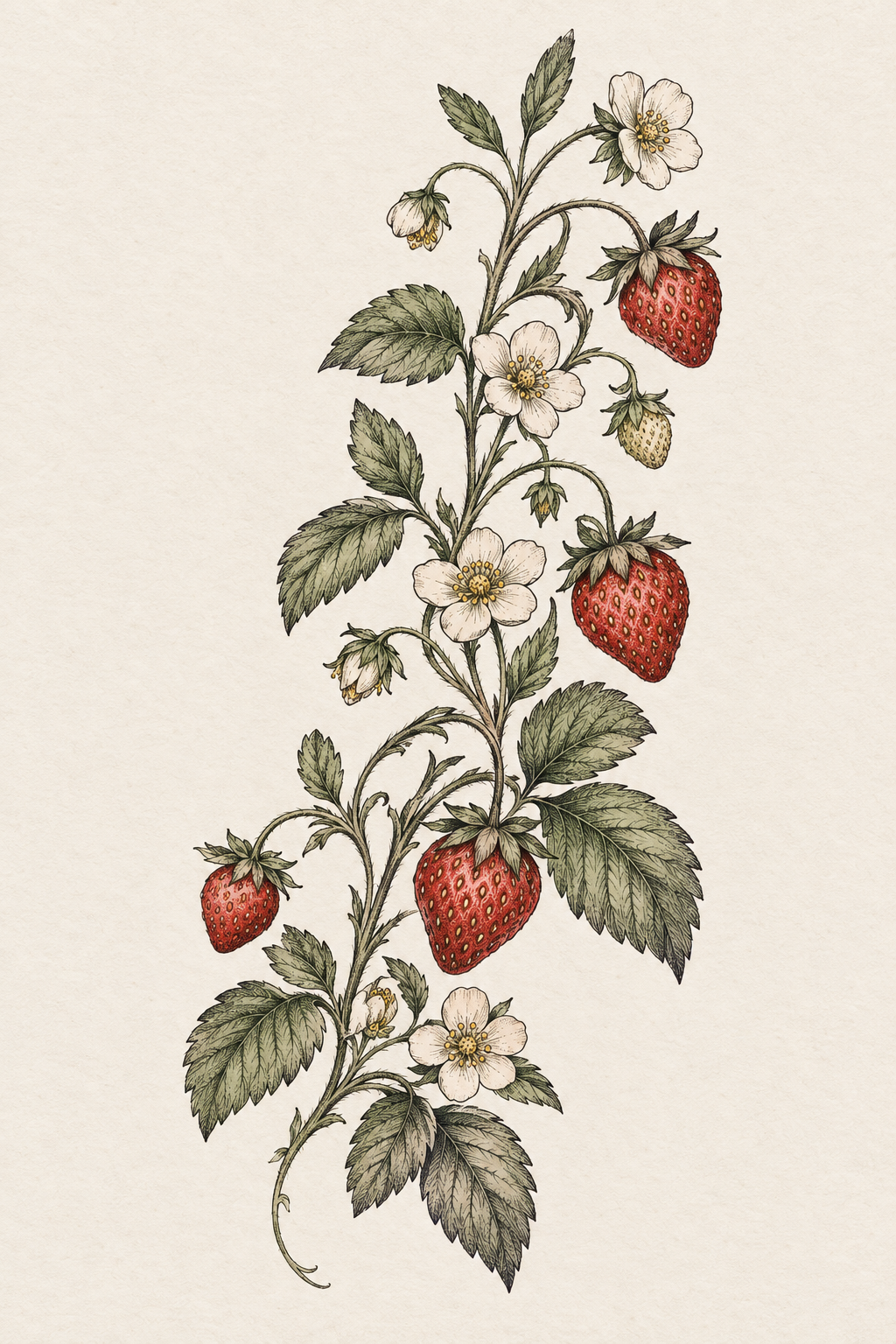 Cottage garden strawberry branch strawberry vine tattoo design
