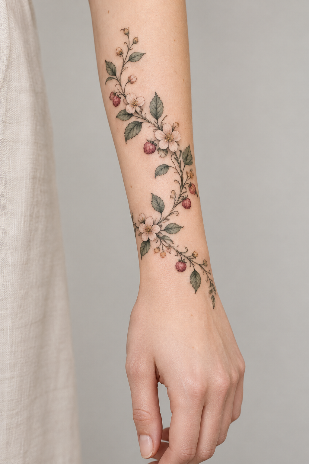 Delicate wrist vine strawberry vine tattoo design
