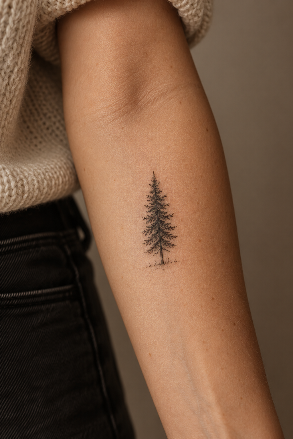 Small pine tree tiny nature tattoo idea