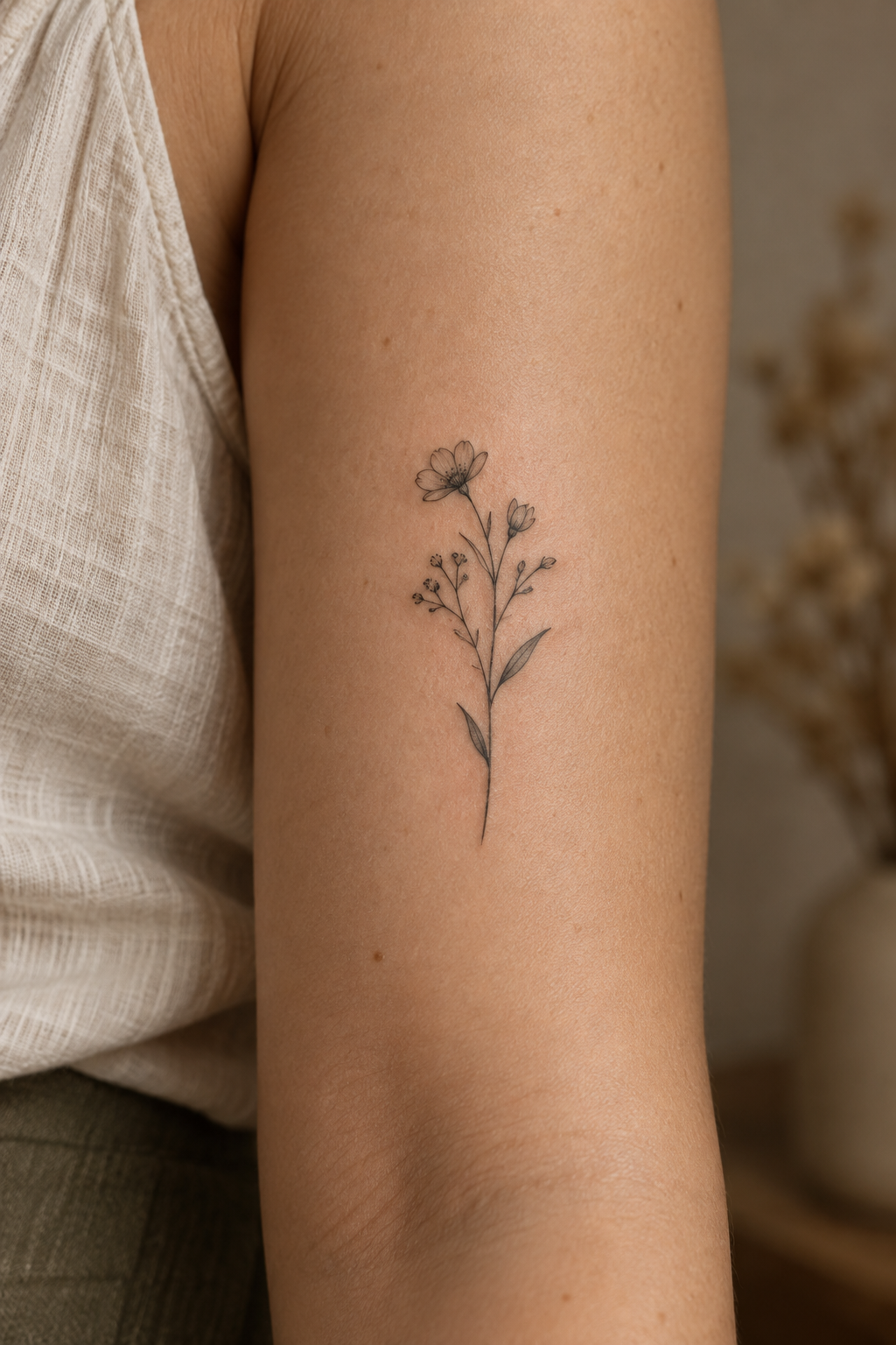 Tiny wildflower stem tiny nature tattoo idea