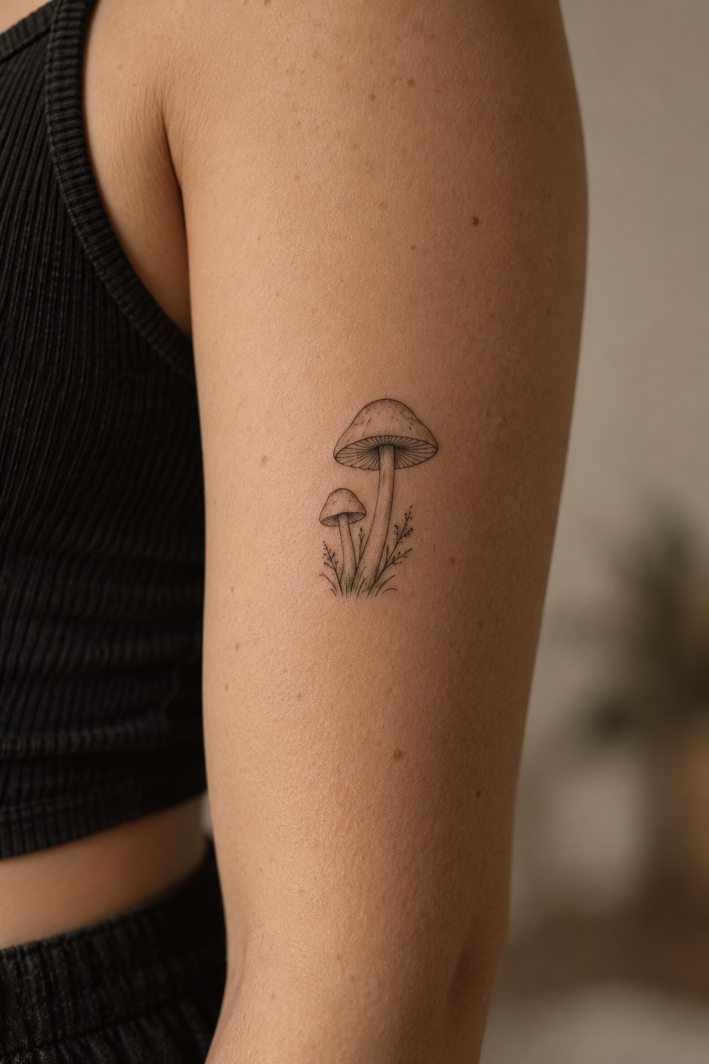 Minimalist mushroom tiny nature tattoo idea