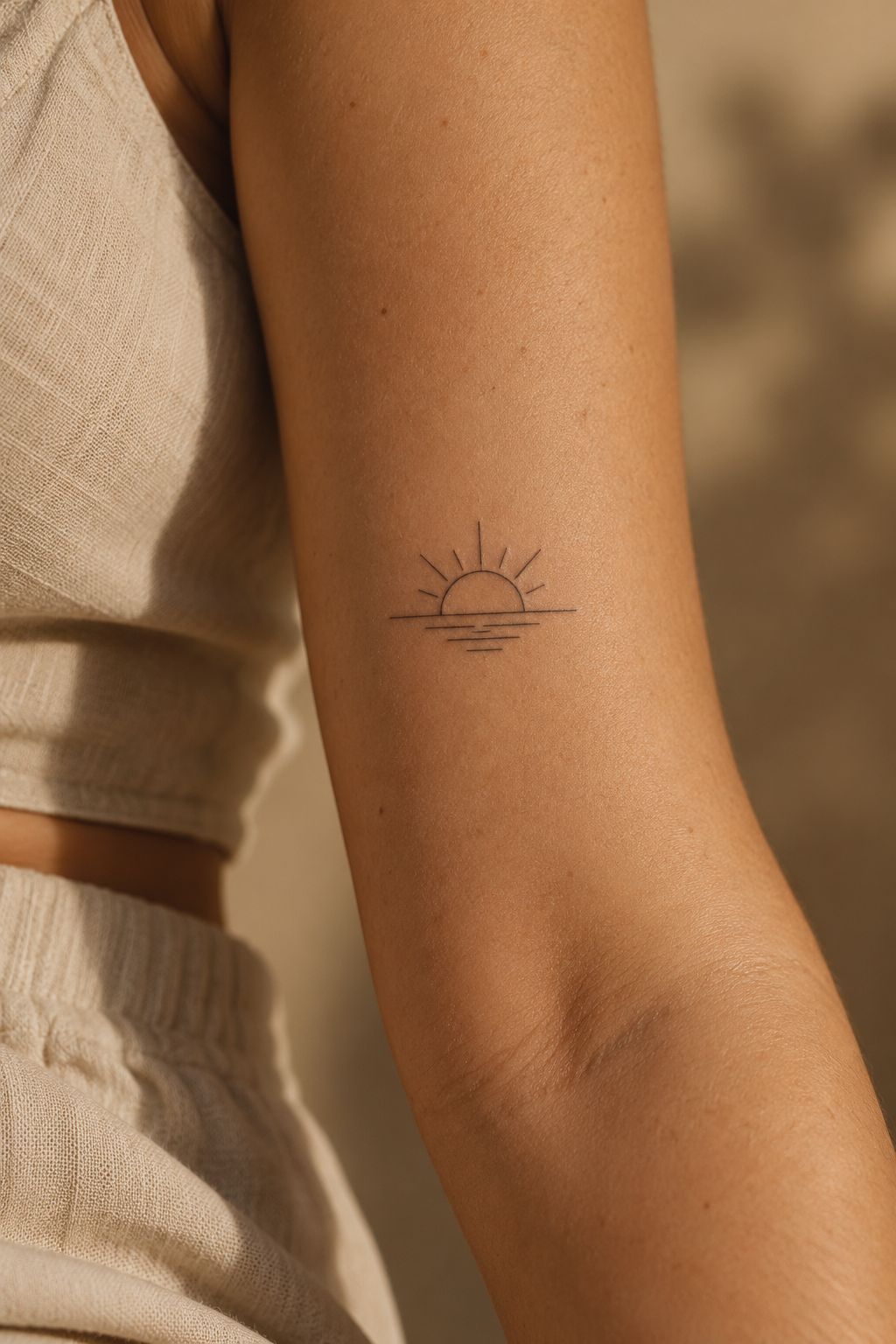 Small sun and horizon tiny nature tattoo idea