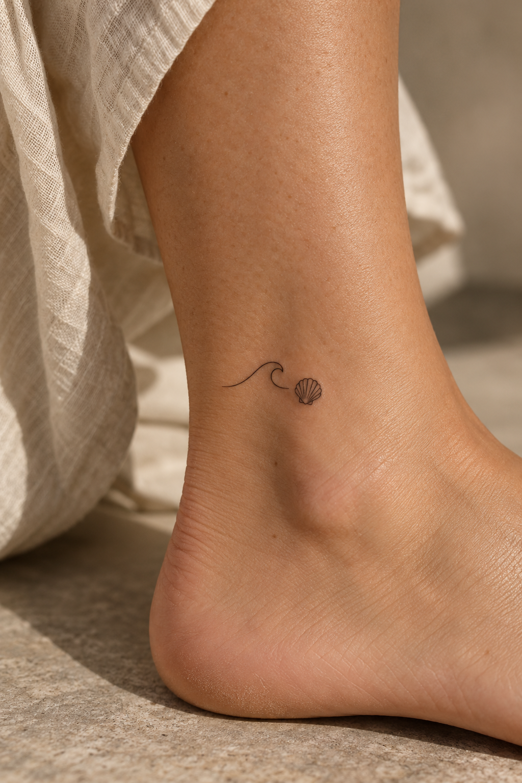 Tiny wave and shell tiny nature tattoo idea