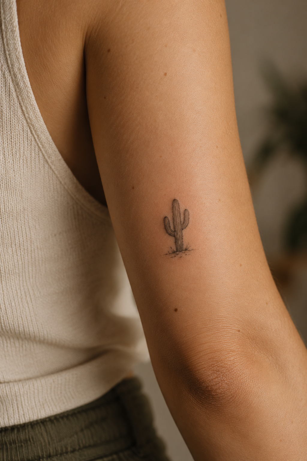 Miniature cactus tiny nature tattoo idea