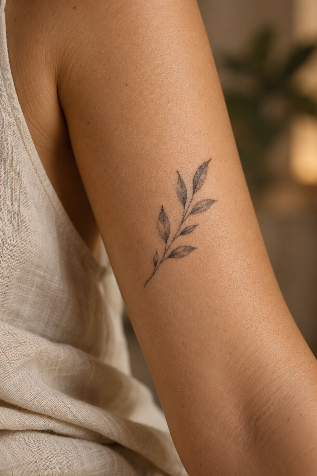 Small leafy branch tiny nature tattoo idea