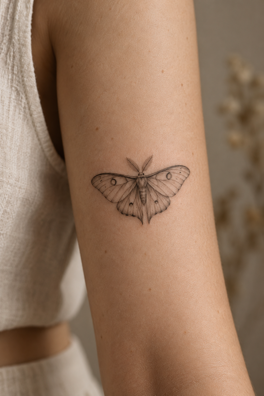Little moth tiny nature tattoo idea