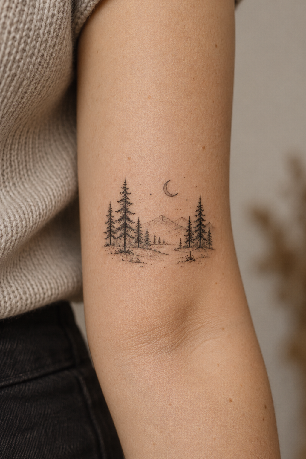 Tiny woodland scene tiny nature tattoo idea