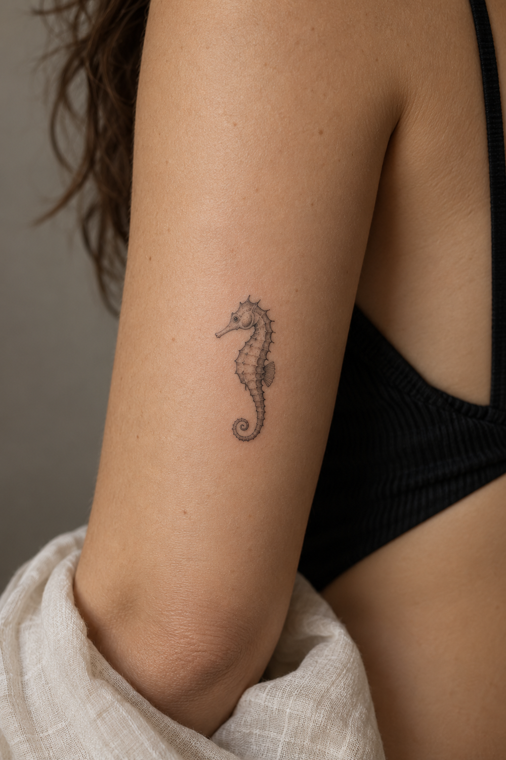 Delicate seahorse tiny sea animal tattoos idea
