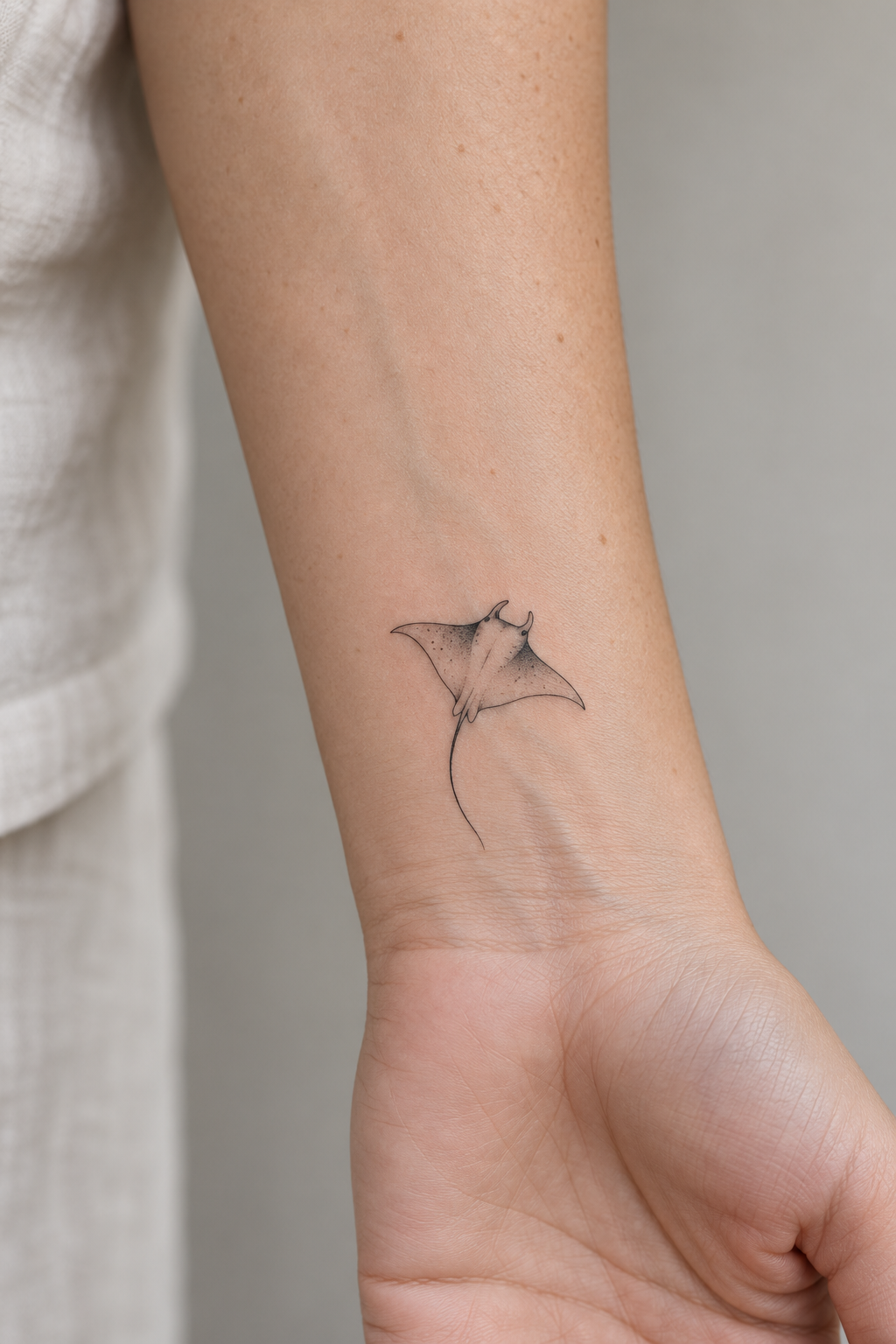 Little manta ray tiny sea animal tattoos idea