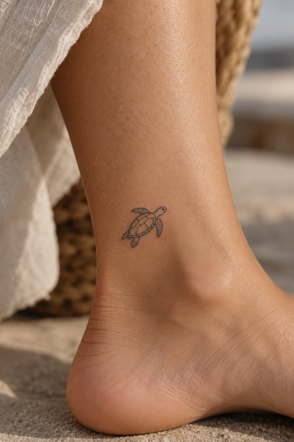 Sea turtle outline tiny sea animal tattoos idea