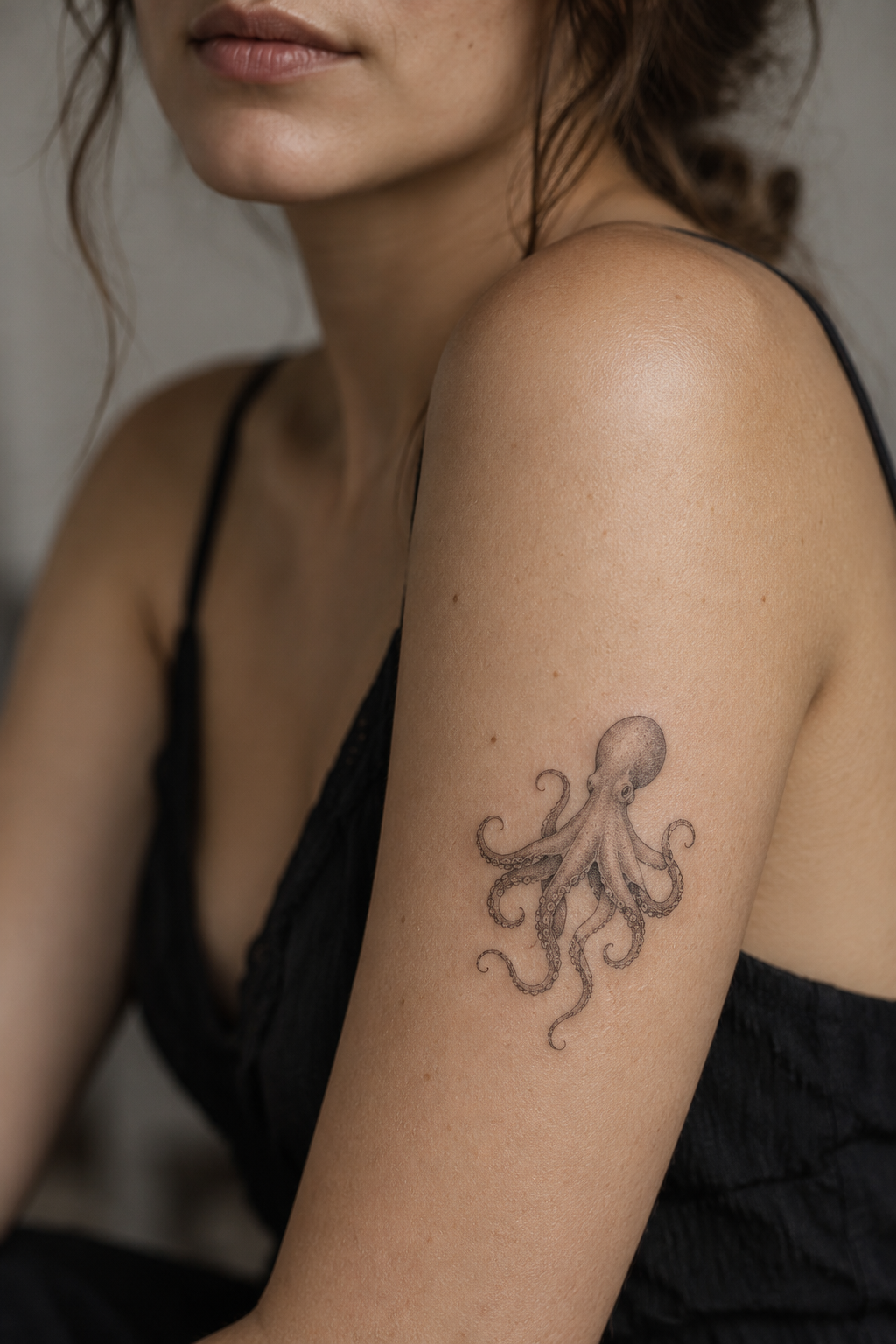 Octopus curl tiny sea animal tattoos idea