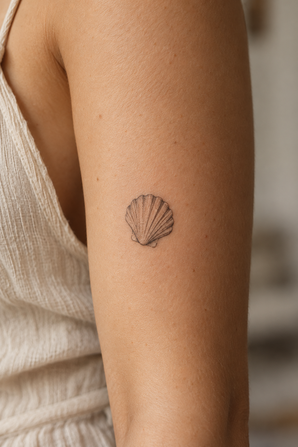 Seashell linework tiny sea animal tattoos idea