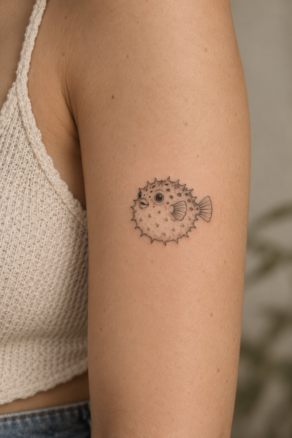 Playful pufferfish tiny sea animal tattoos idea
