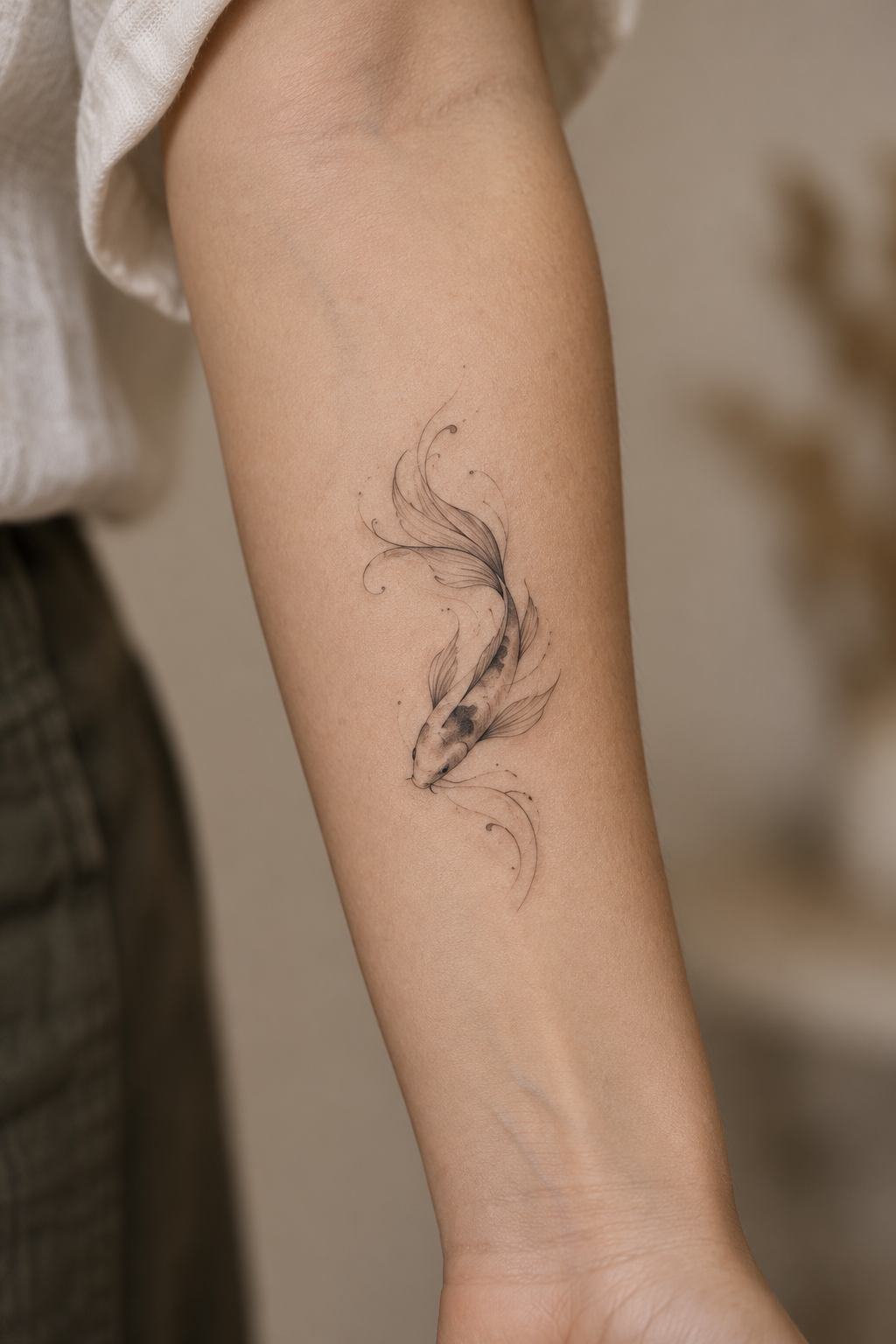 Koi-inspired fish tiny sea animal tattoos idea