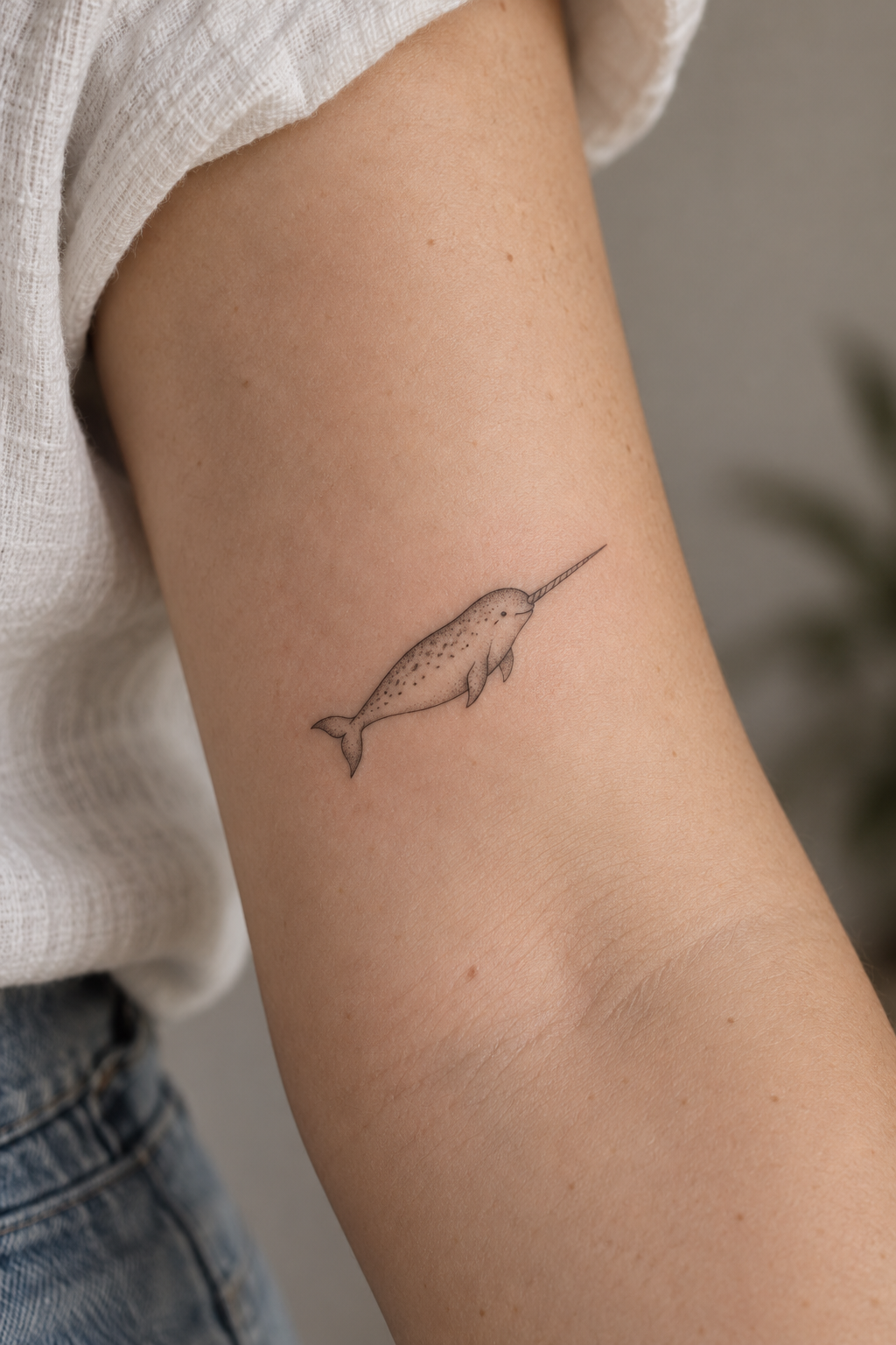 Narwhal mark tiny sea animal tattoos idea