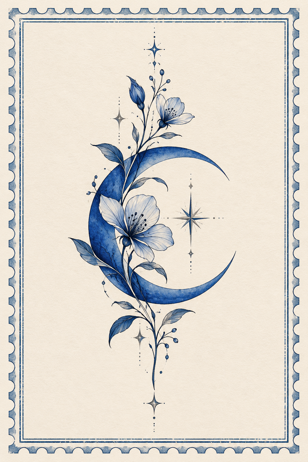 Blue Crescent Design stamp tattoo idea