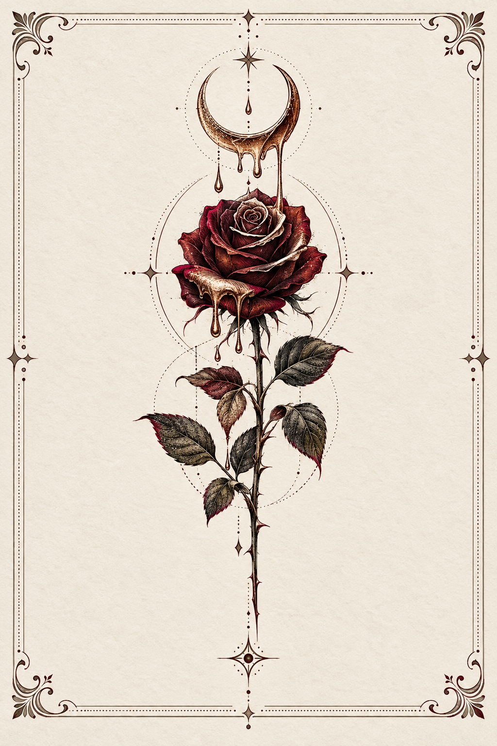 Rose with Moon on Elbow stamp tattoo idea