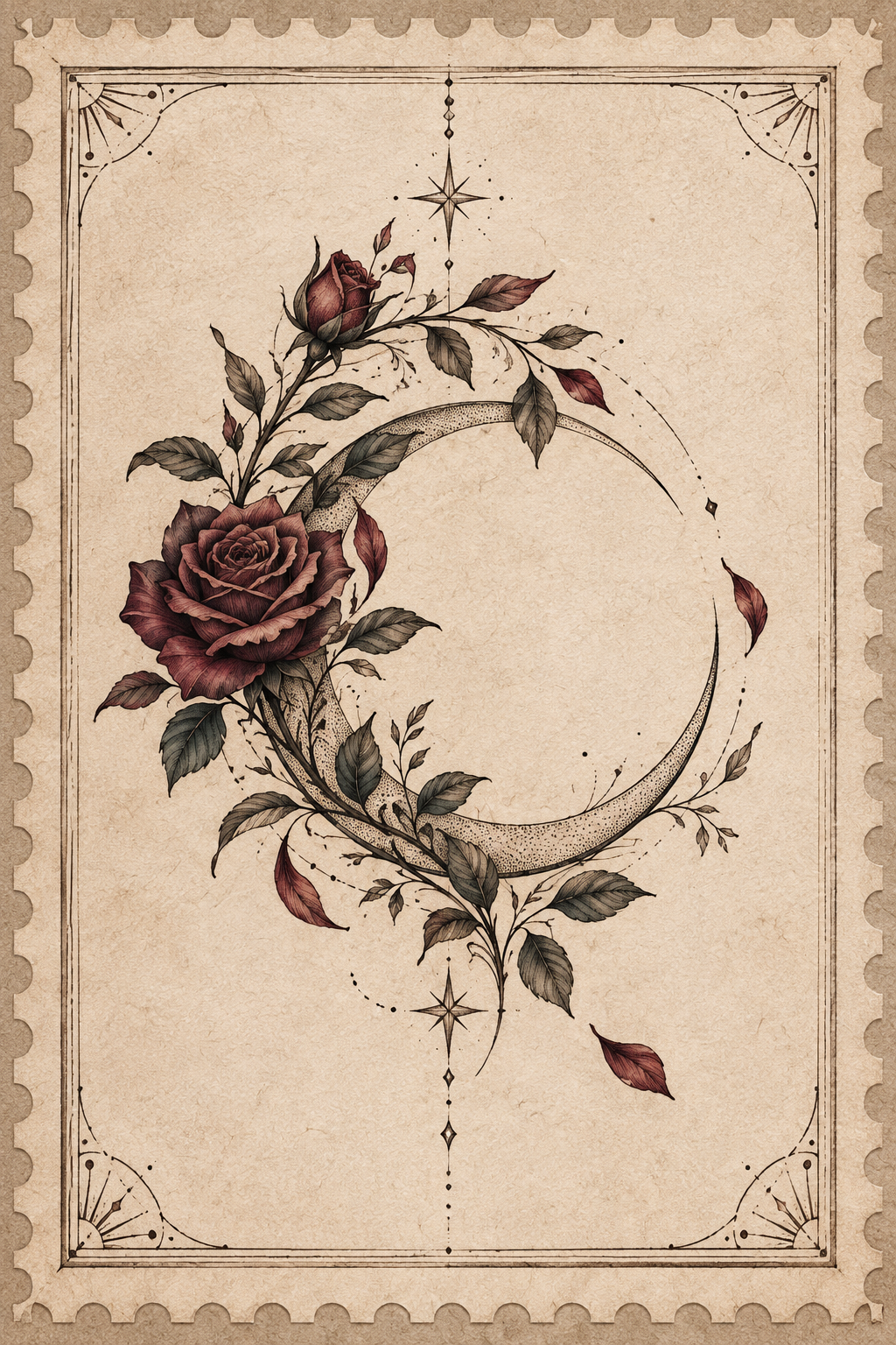 Rose Crescent Wreath Idea stamp tattoo idea