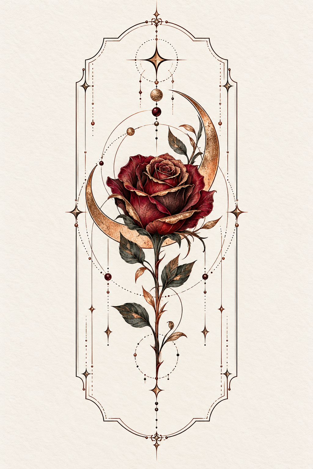 Rose and Moon Futuristic Tattoo stamp tattoo idea