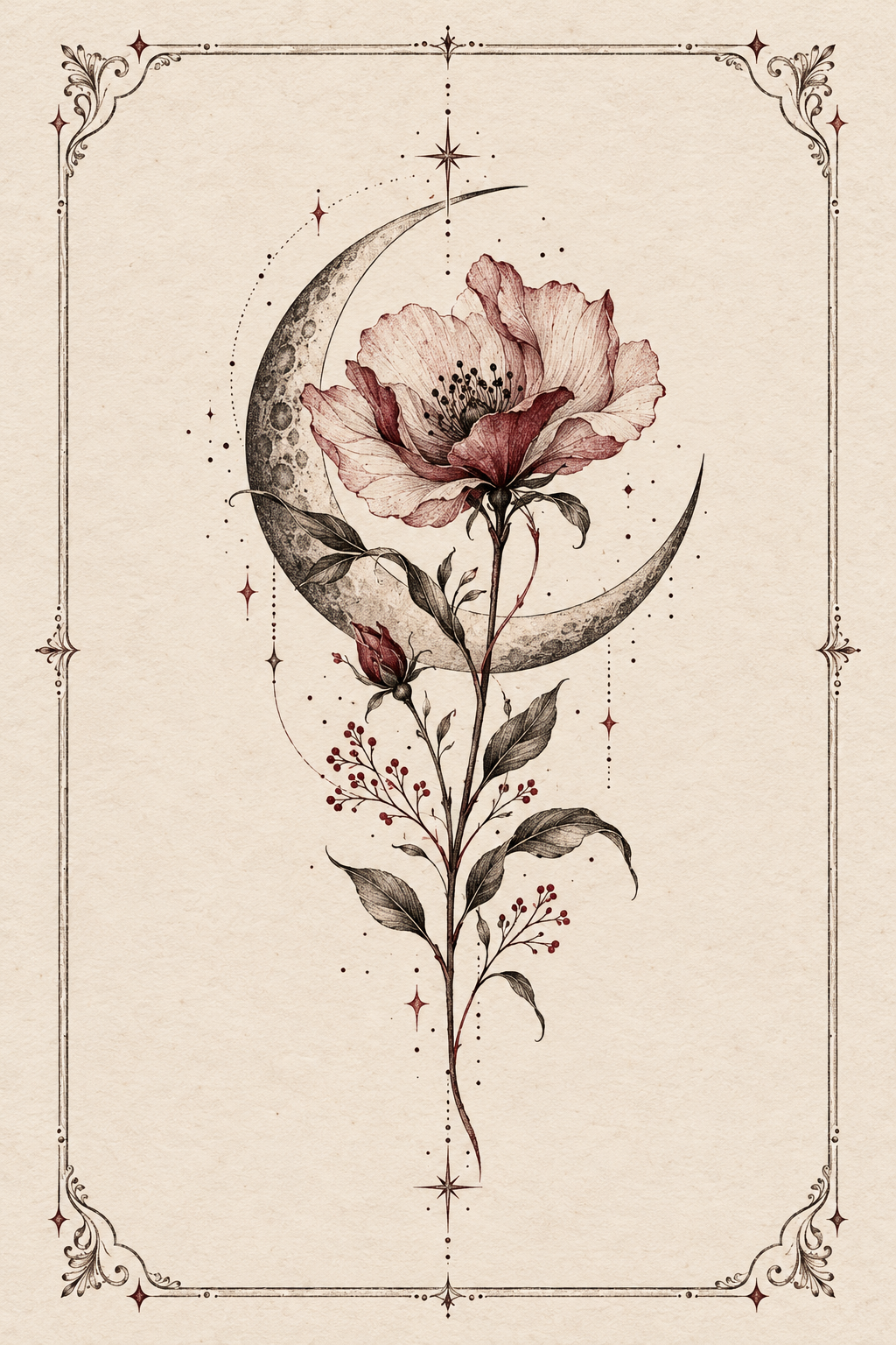 Aesthetic Floral Lunar Idea stamp tattoo idea