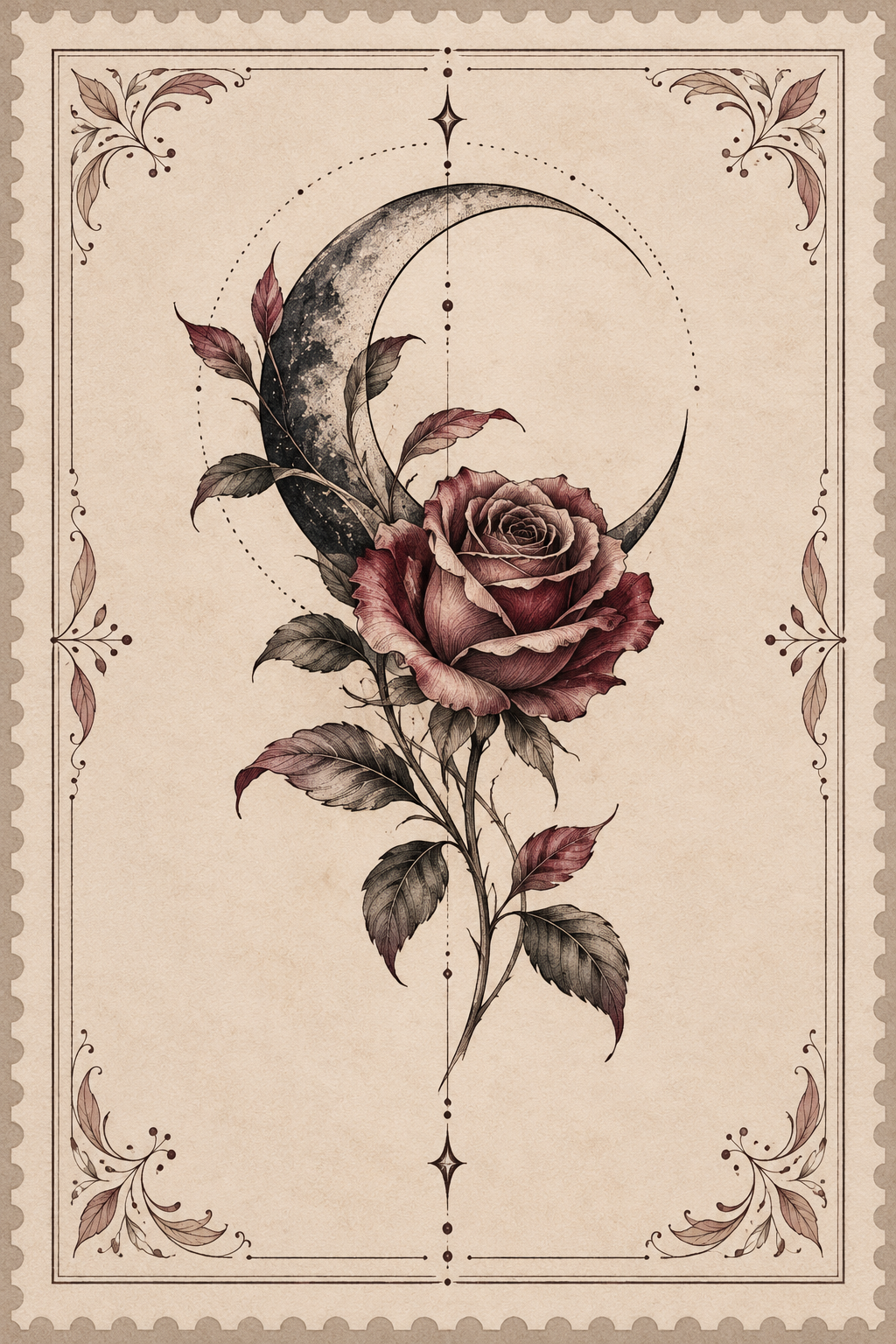Moon and Rose on Shoulder stamp tattoo idea