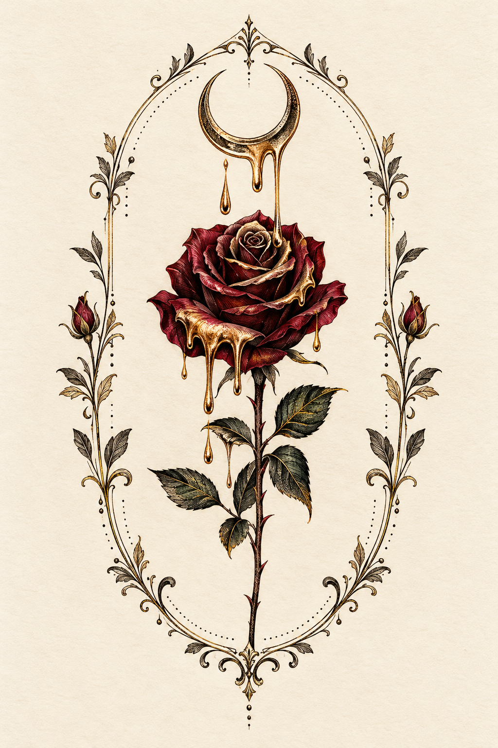 Dripping Gold Moon Rose Tattoo stamp tattoo idea