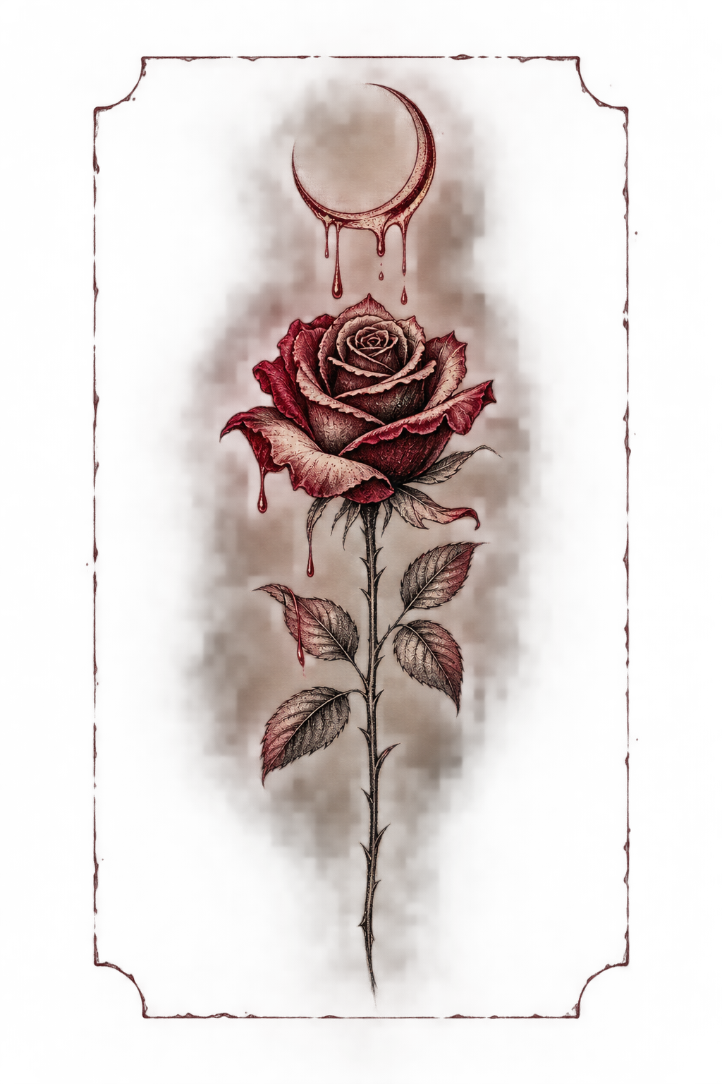 Minimalist Rose and Moon Ink stamp tattoo idea