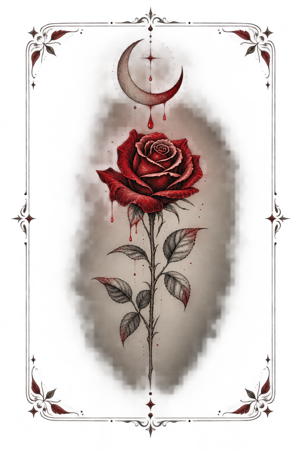 Red Rose and Moon Ink Idea stamp tattoo idea