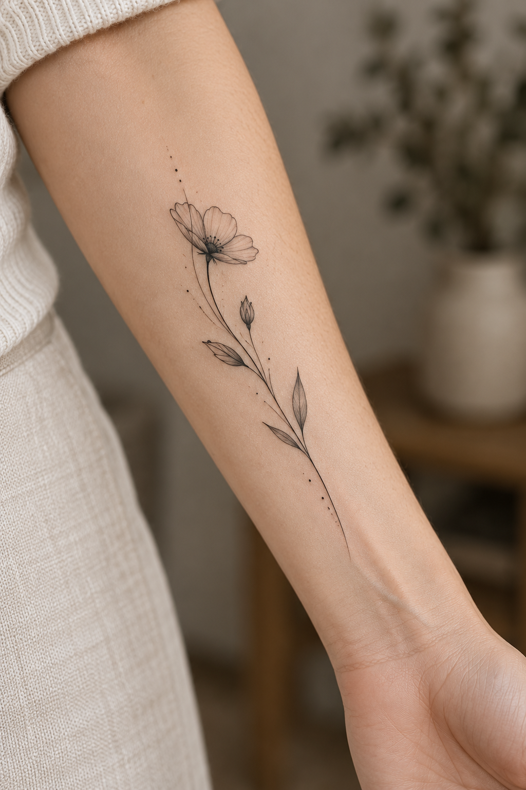 Wildflower fine-line tattoo