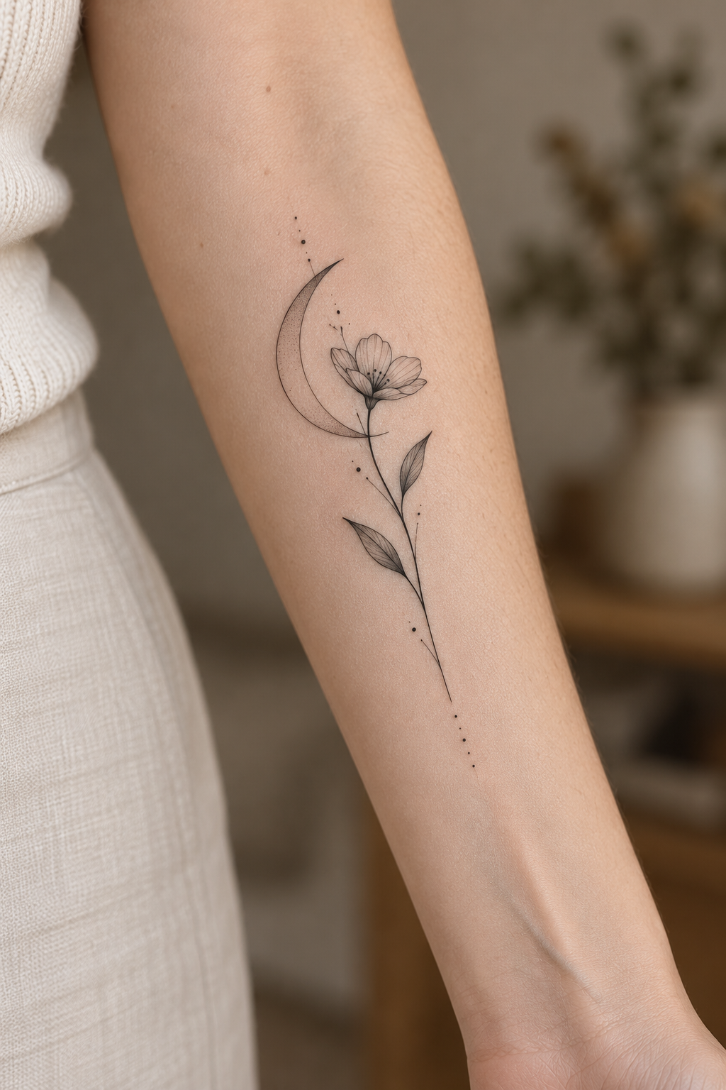 Daisy chain fine-line tattoo